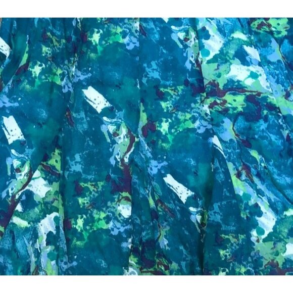 MIDI FLARED BLUE GREEN SKIRT SZ L CASUAL STUDIOS LINED MADE IN INDIA WOMENS - Picture 2 of 6